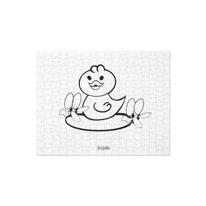 White Paint Your Palette brand Jigsaw puzzle with a black and white cartoon duck design on a white background