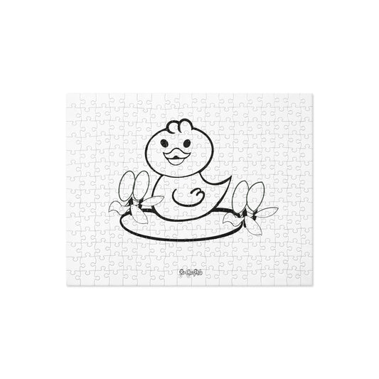 White Paint Your Palette brand Jigsaw puzzle with a black and white cartoon duck design on a white background